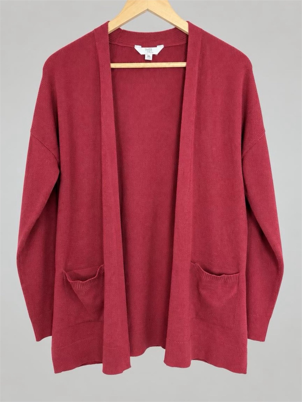 Time and Tru Open-Front Cardigan in Wine - M